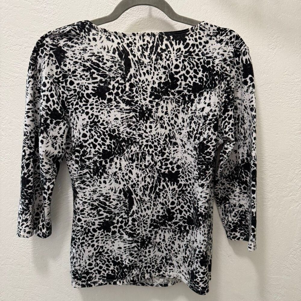 Vintage Y2K Black & White Stretchy Knit V-Neck Shirt L - Picture 4 of 6